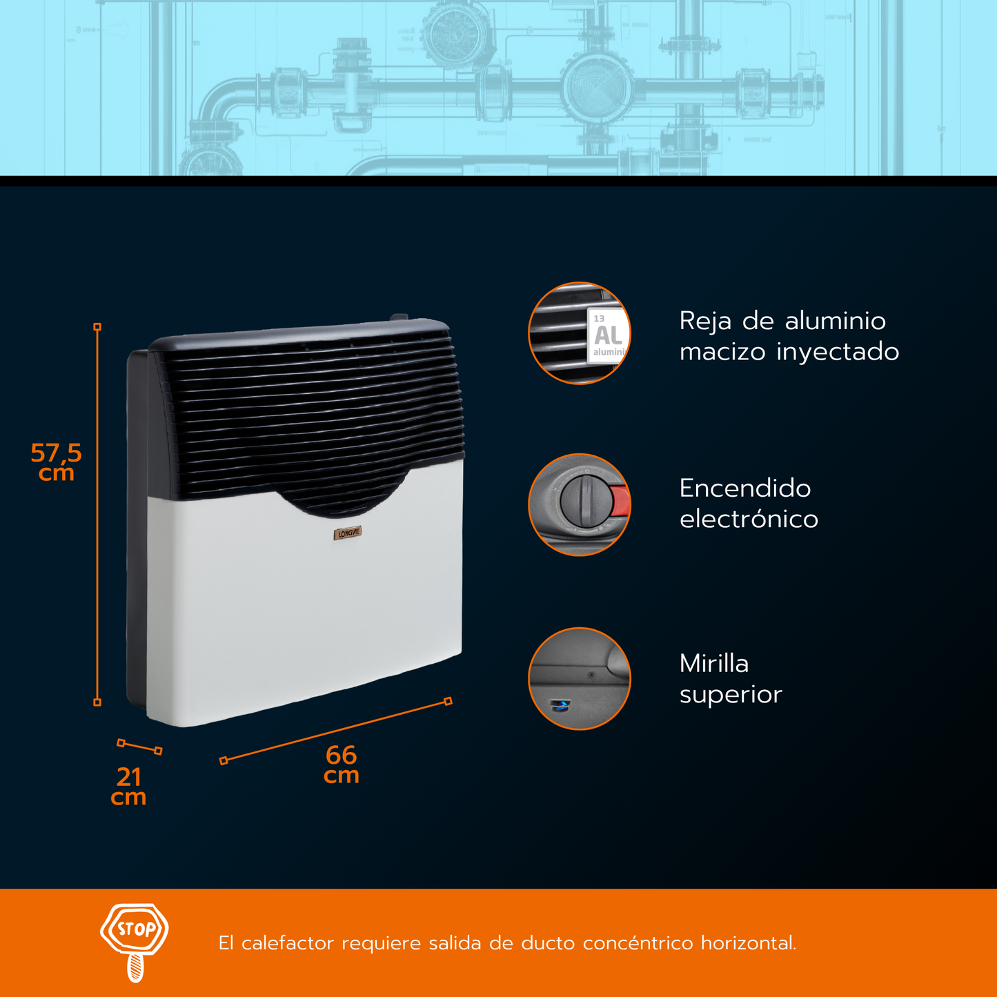 Calefactor a gas tiro balanceado Longvie E5BA