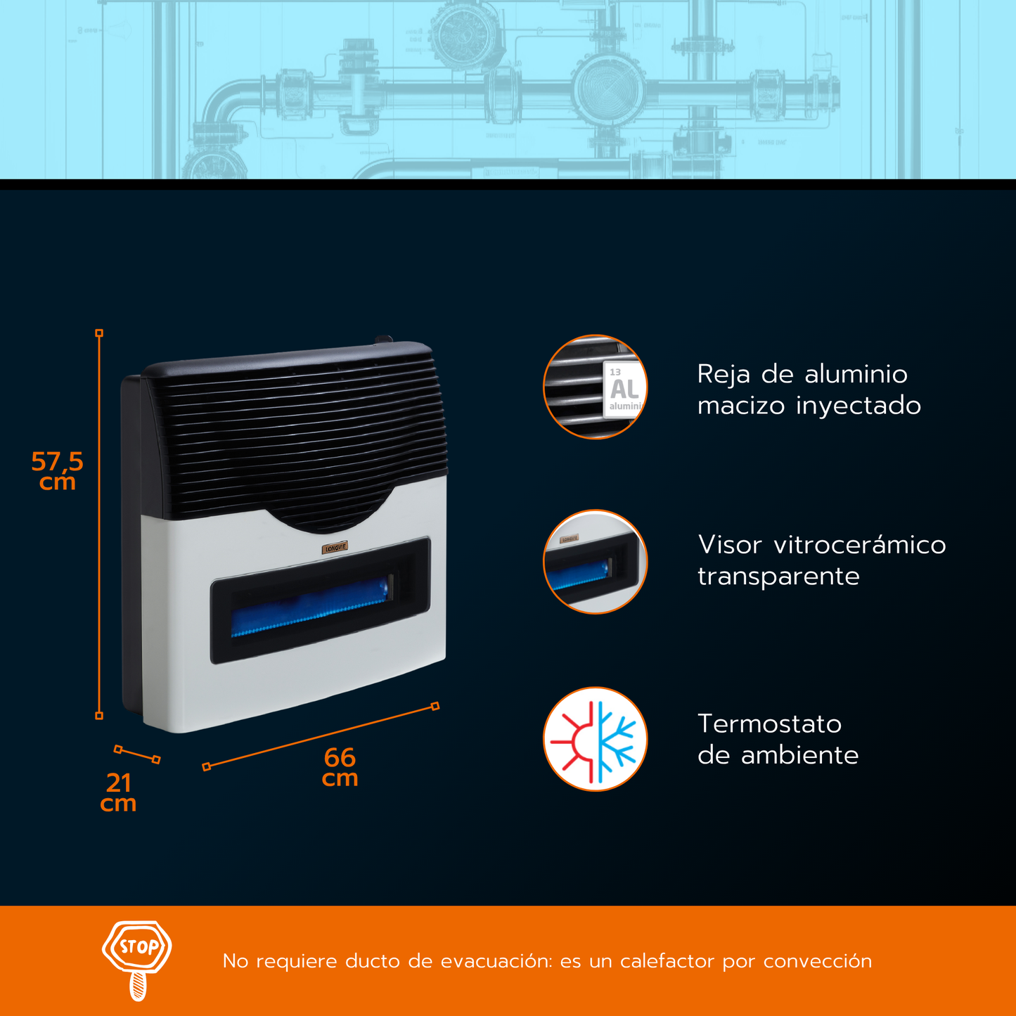Calefactor a gas por convección Longvie E5CVA