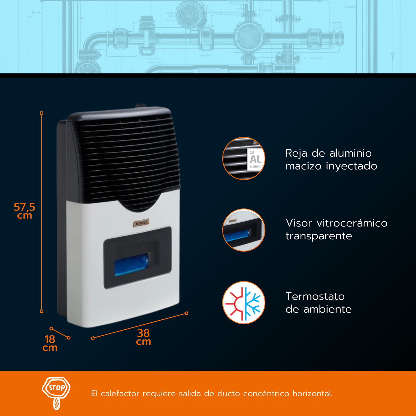 Calefactor a gas tiro balanceado Longvie E3BVA
