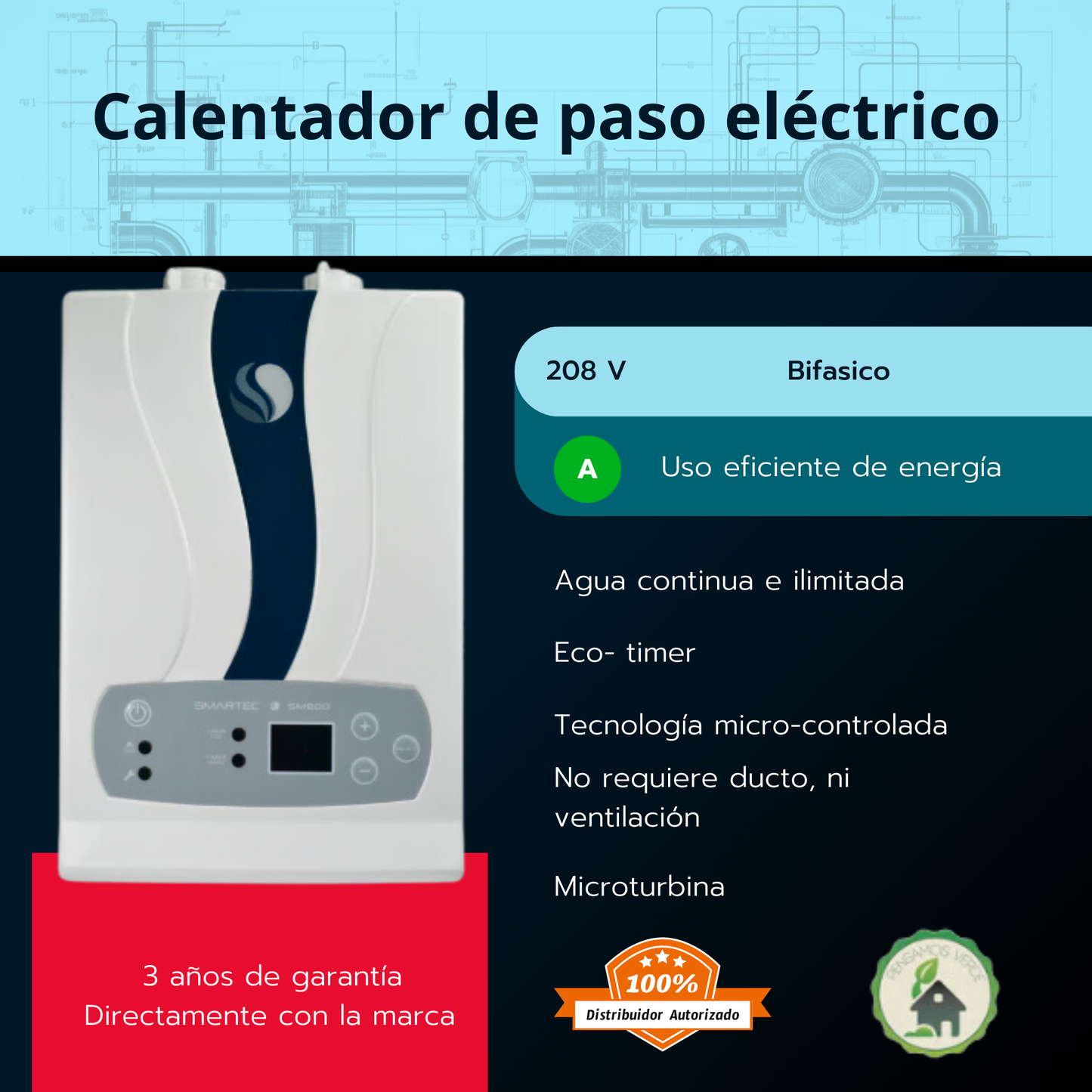 Calentador eléctrico 15 litros Smartec