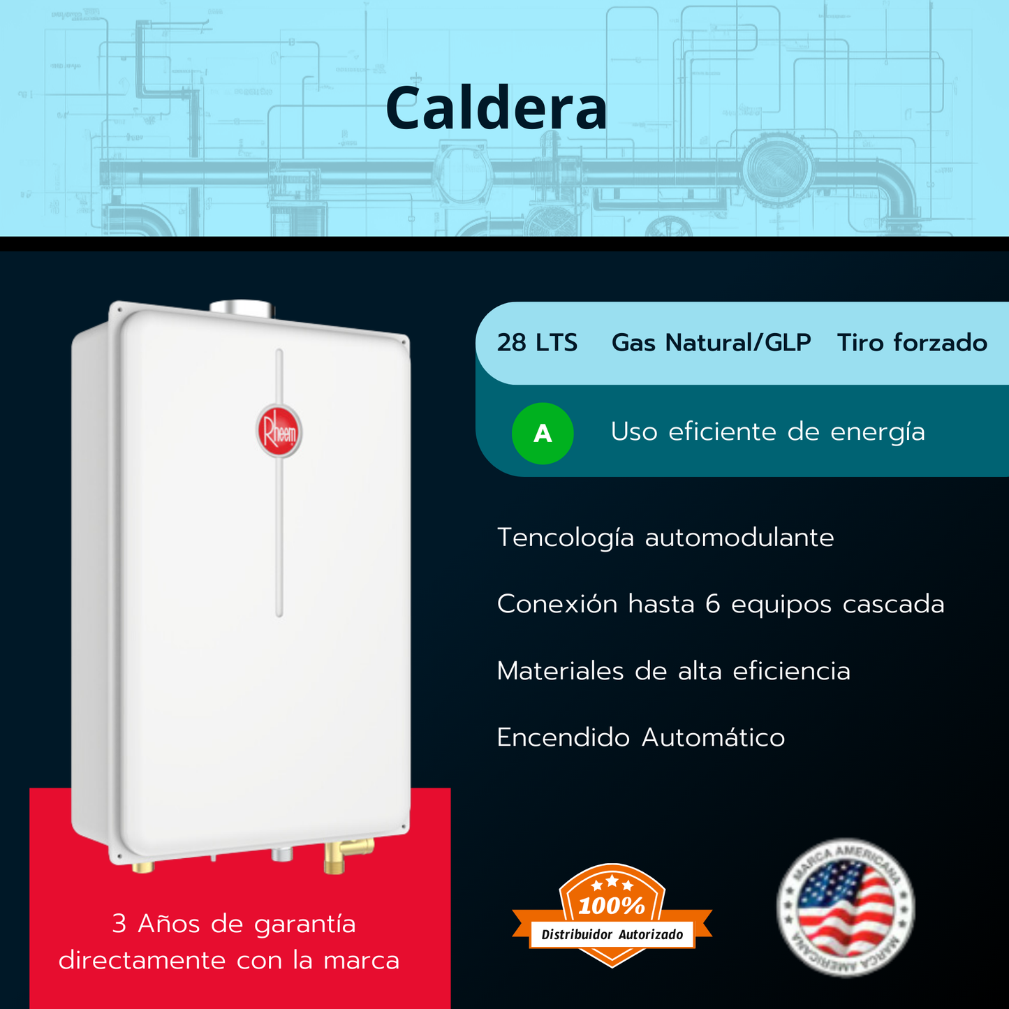 Caldera Odin Rheem 28 litros tiro forzado