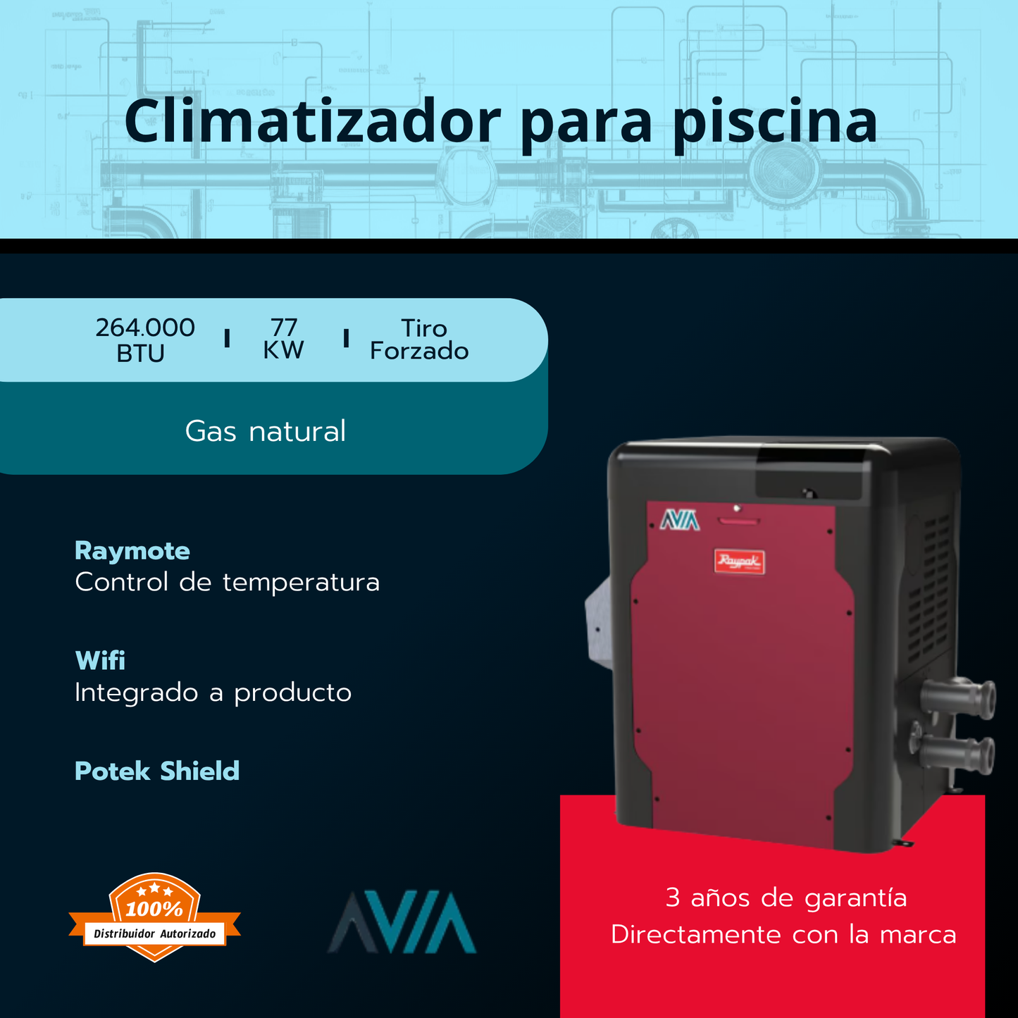 Climatizador para piscina Rheem 264.000 BTU
