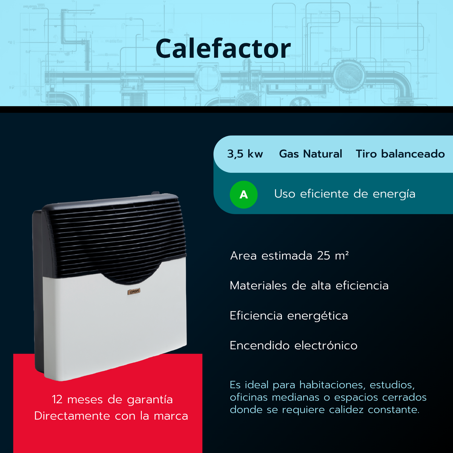 Calefactor a gas tiro balanceado Longvie E5BA