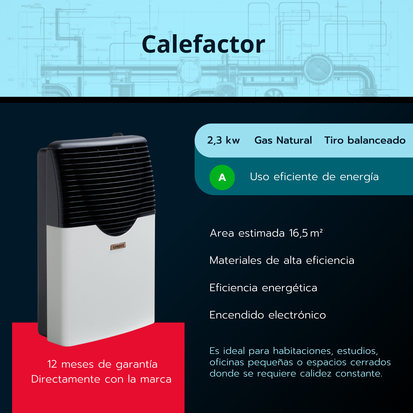 Calefactor a gas tiro balanceado Longvie E3BA