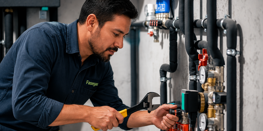 Técnico de Fasegas instalando tubería de una red de gas