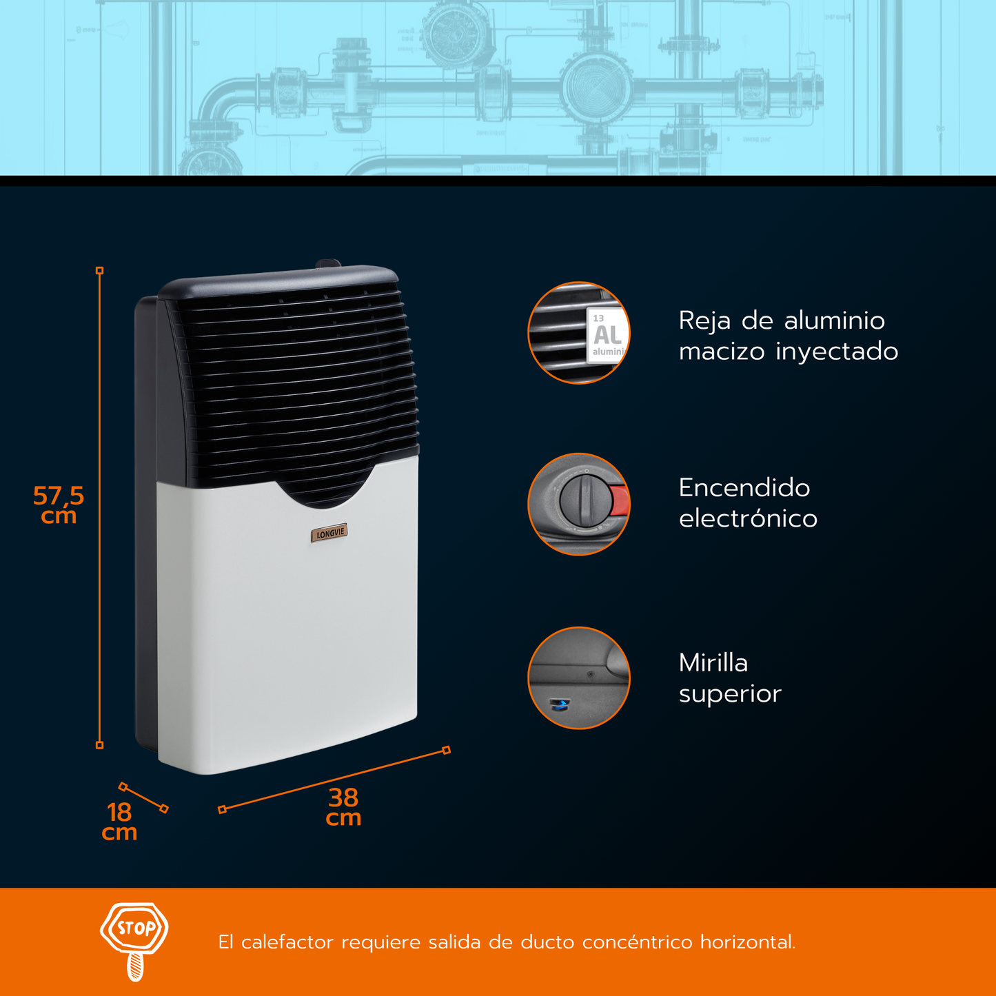 Calefactor a gas tiro balanceado Longvie E3BA