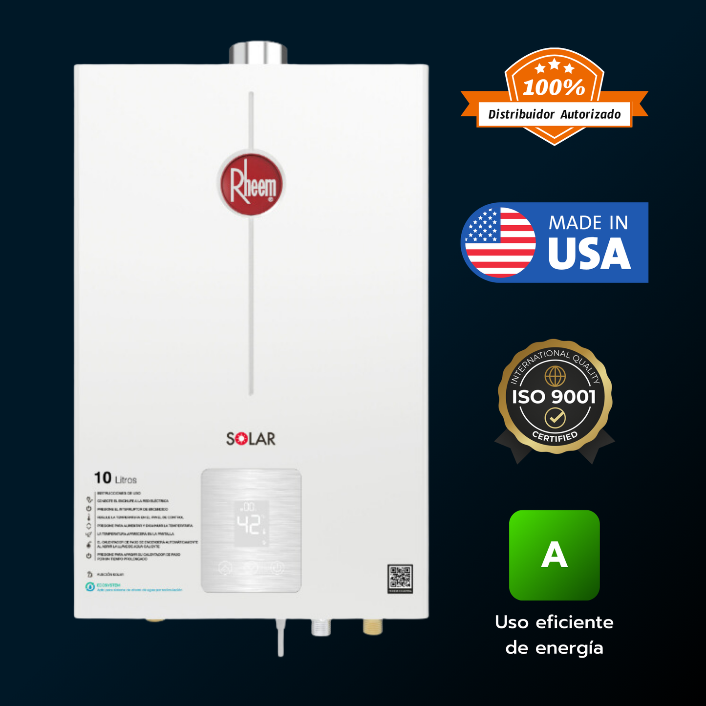 Calentador de paso Rheem 10 litros tiro forzado - Digital