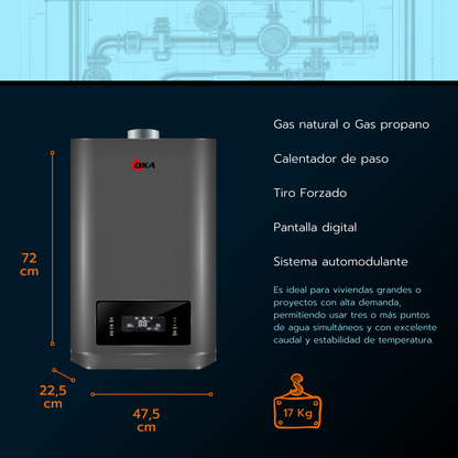 Calentador 30 litros tiro forzado automodulante Oka