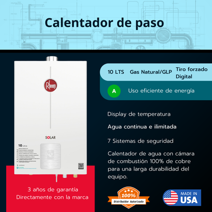 Calentador de paso Rheem 10 litros tiro forzado - Digital