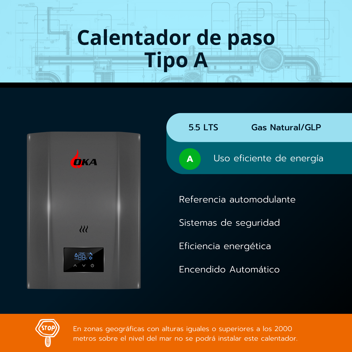 Calentador 5.5 litros automodulante OKA