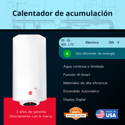 Calentador eléctrico de acumulación Rheem 26 galones