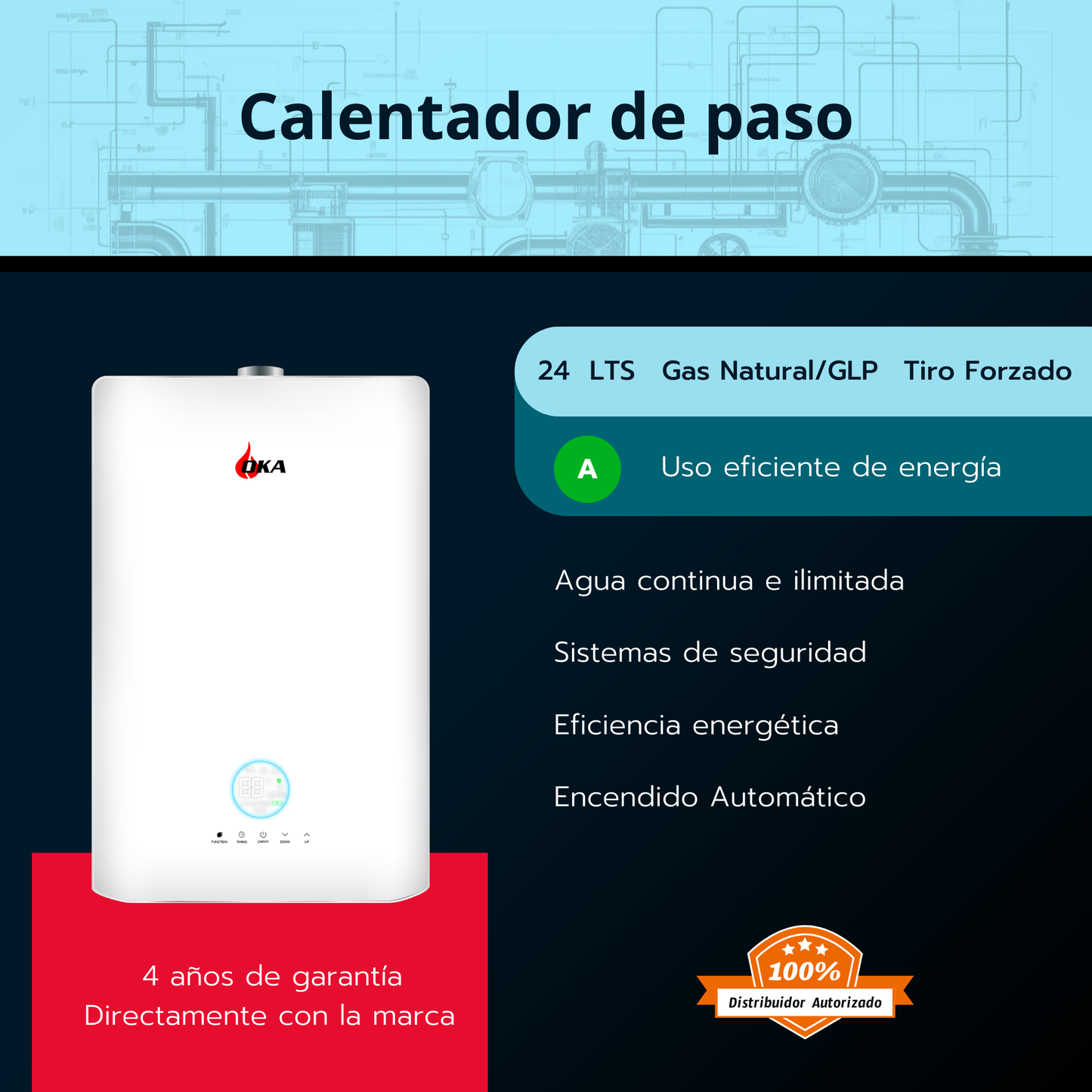 Calentador 24 litros tiro forzado automodulante OKA