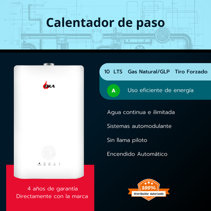 Calentador 10 litros tiro forzado automodulante Oka