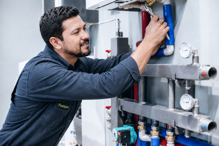 Técnico de Fasegas revisando una bomba de agua
