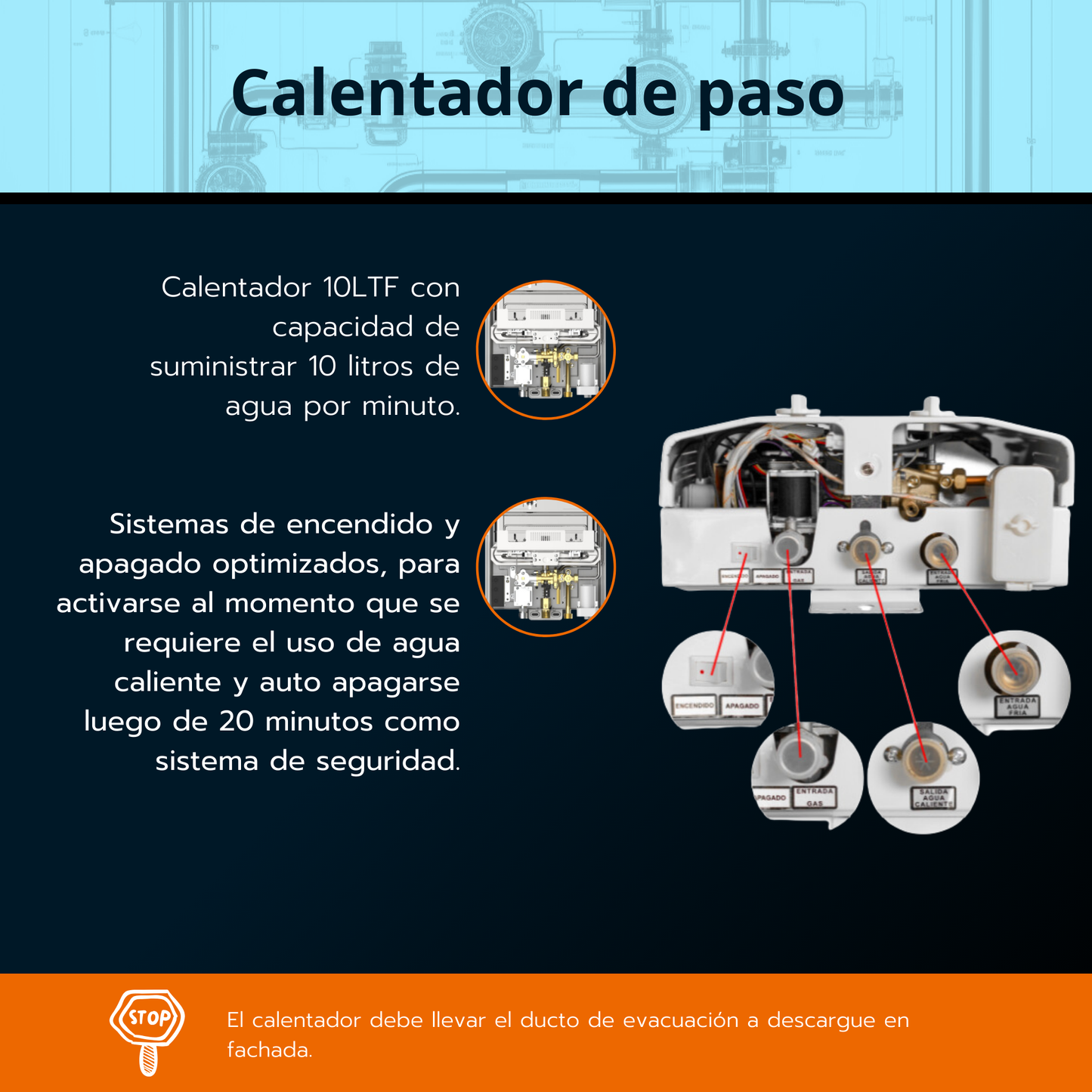 Calentador de paso Oka 10 litros tiro forzado