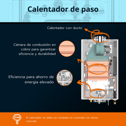 Calentador de paso Rheem 16 litros tiro forzado - Digital