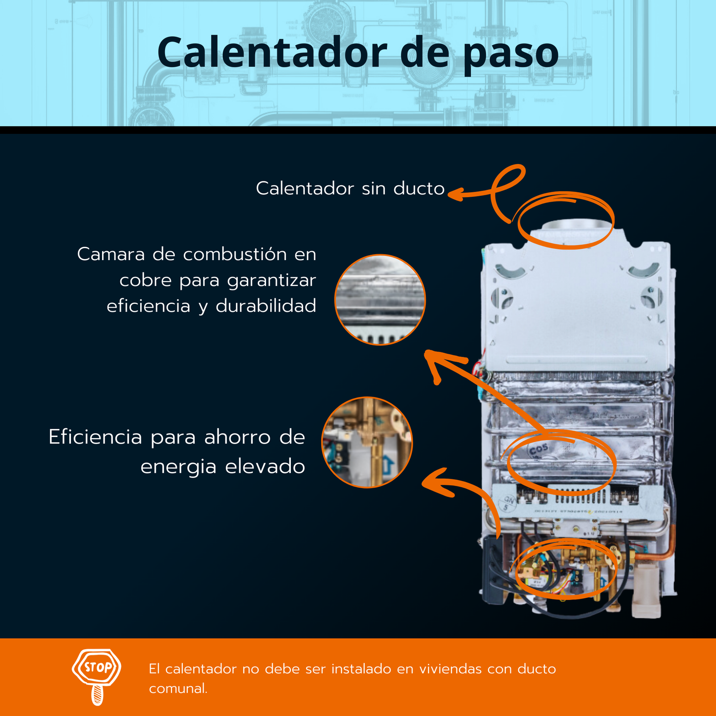 Calentador de paso Rheem 8 litros tiro natural - Mecánico