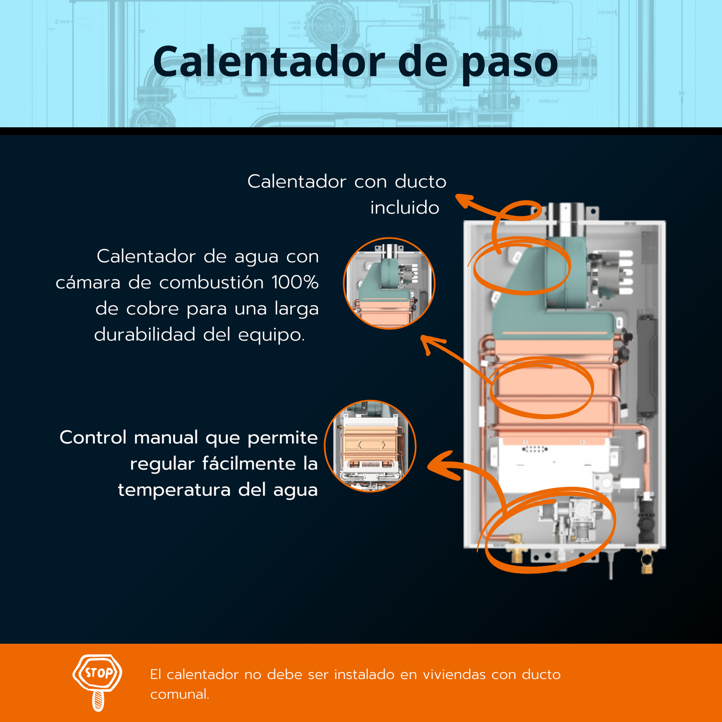 Calentador de paso Rheem 16 litros tiro forzado - Digital Wifi