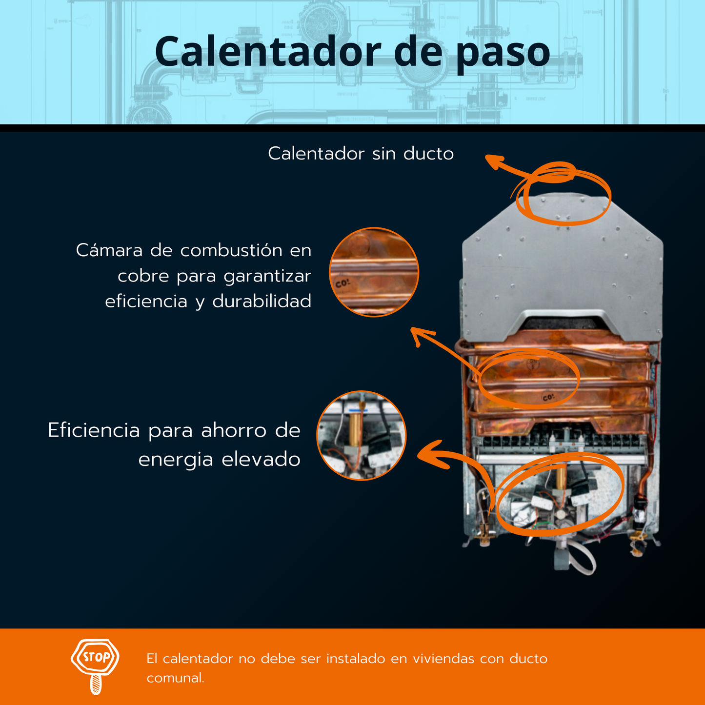 Calentador de paso Rheem 16 litros tiro natural - Digital