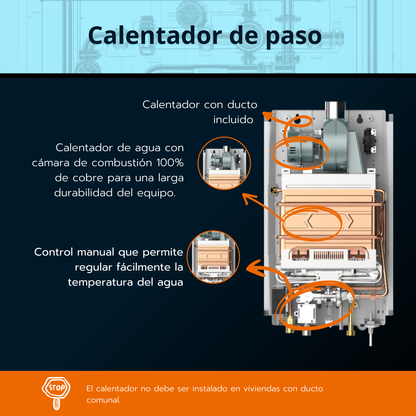 Calentador de paso mecánico 10 litros tiro forzado