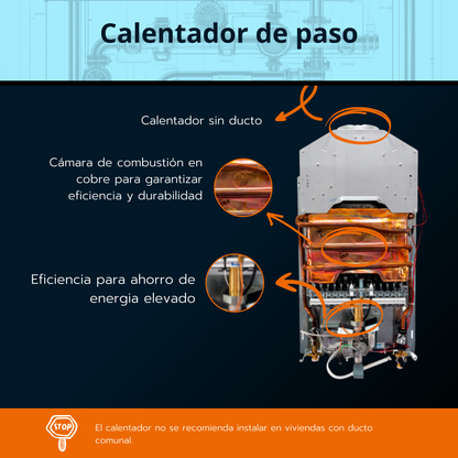 Calentador de paso Rheem 14 litros tiro natural - Digital