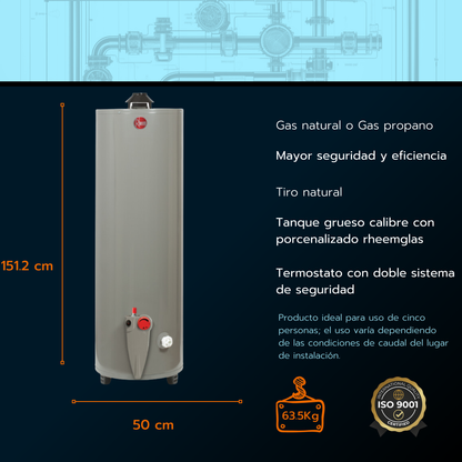 Calentador de acumulación Rheem 50 galones - Gas Natural