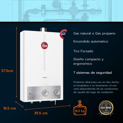 Calentador de paso Rheem 10 litros tiro forzado - Digital