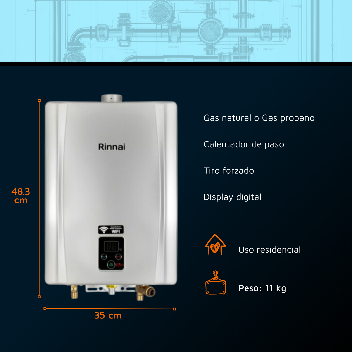 Calentador de paso Rinnai 17 litros