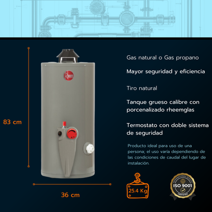 Calentador de acumulación Rheem 10 galones - Gas Natural