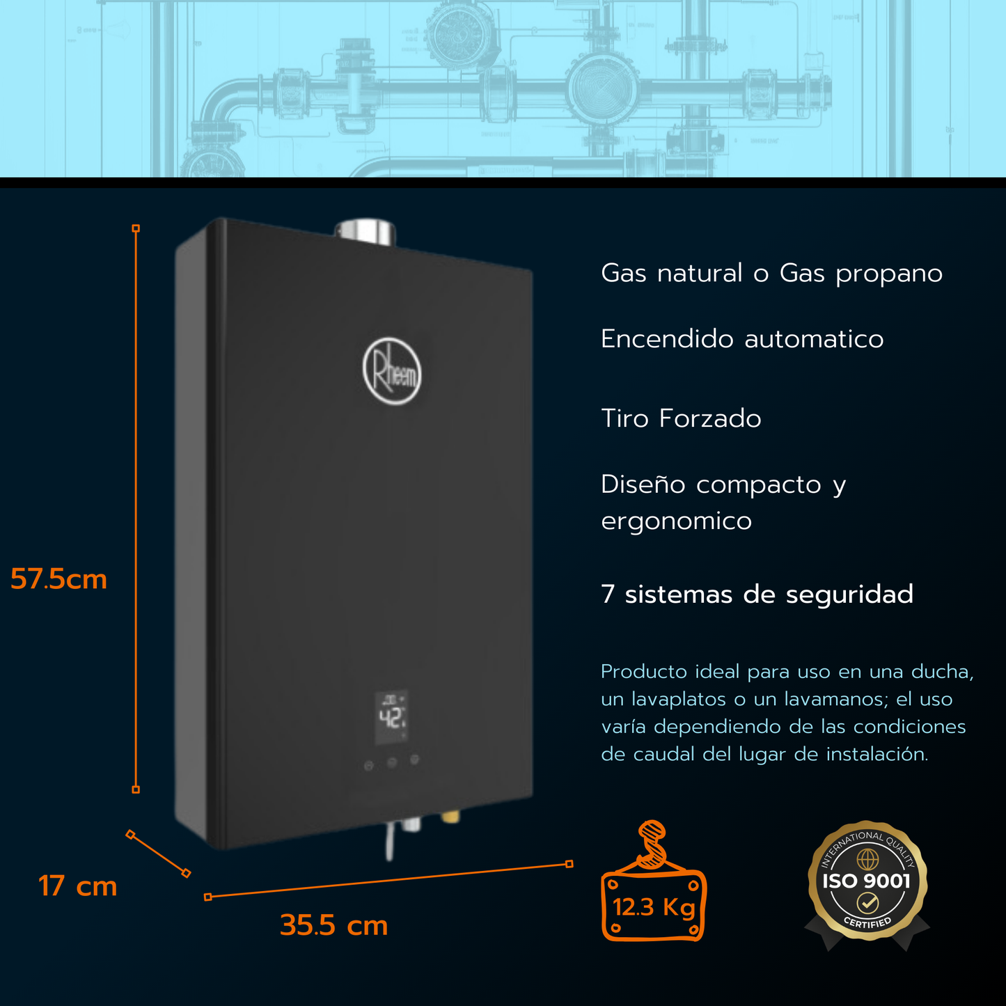 Calentador de paso Rheem 16 litros tiro forzado - Digital Wifi