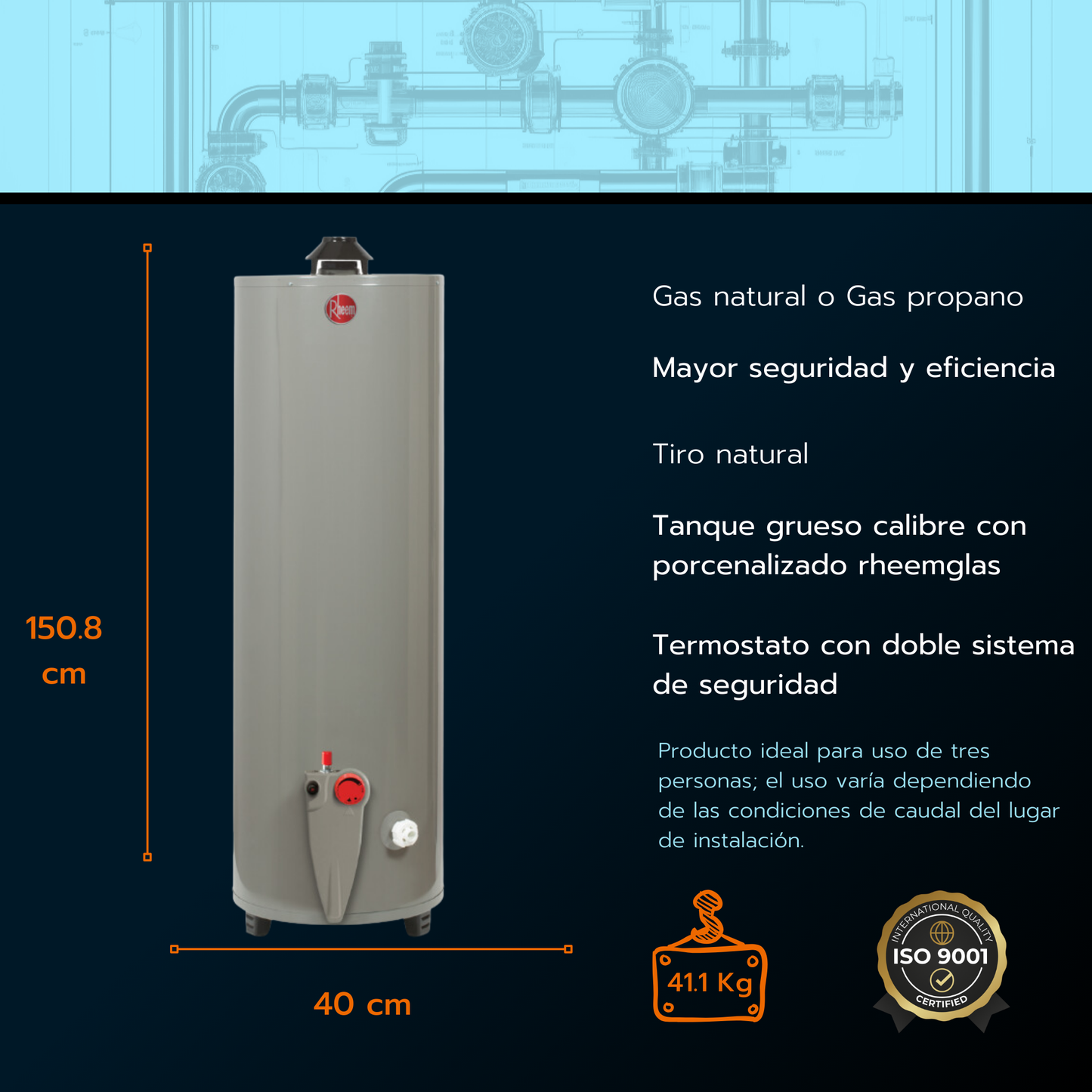 Calentador de acumulación Rheem 30 galones - Gas Natural