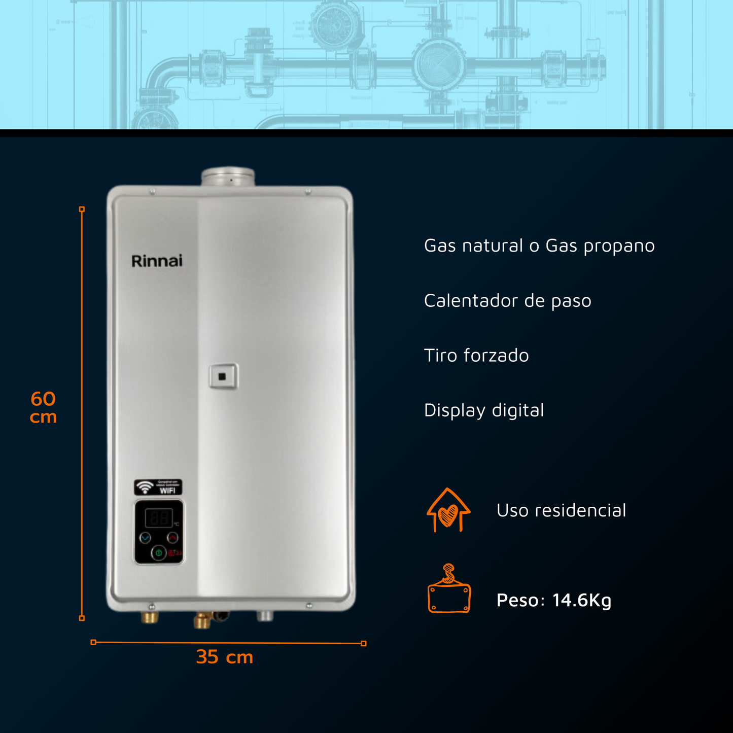 Calentador de paso Rinnai 23 litros