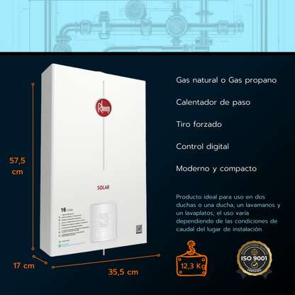 Calentador de paso Rheem 16 litros tiro forzado - Digital