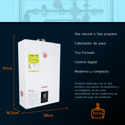 Calentador Boccherini 21 litros tiro forzado