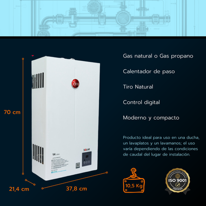 Calentador de paso Rheem 14 litros tiro natural - Digital