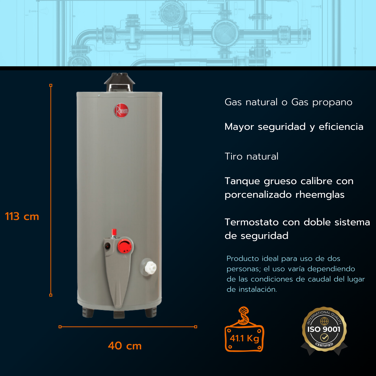 Calentador de acumulación Rheem 20 galones - Gas Natural